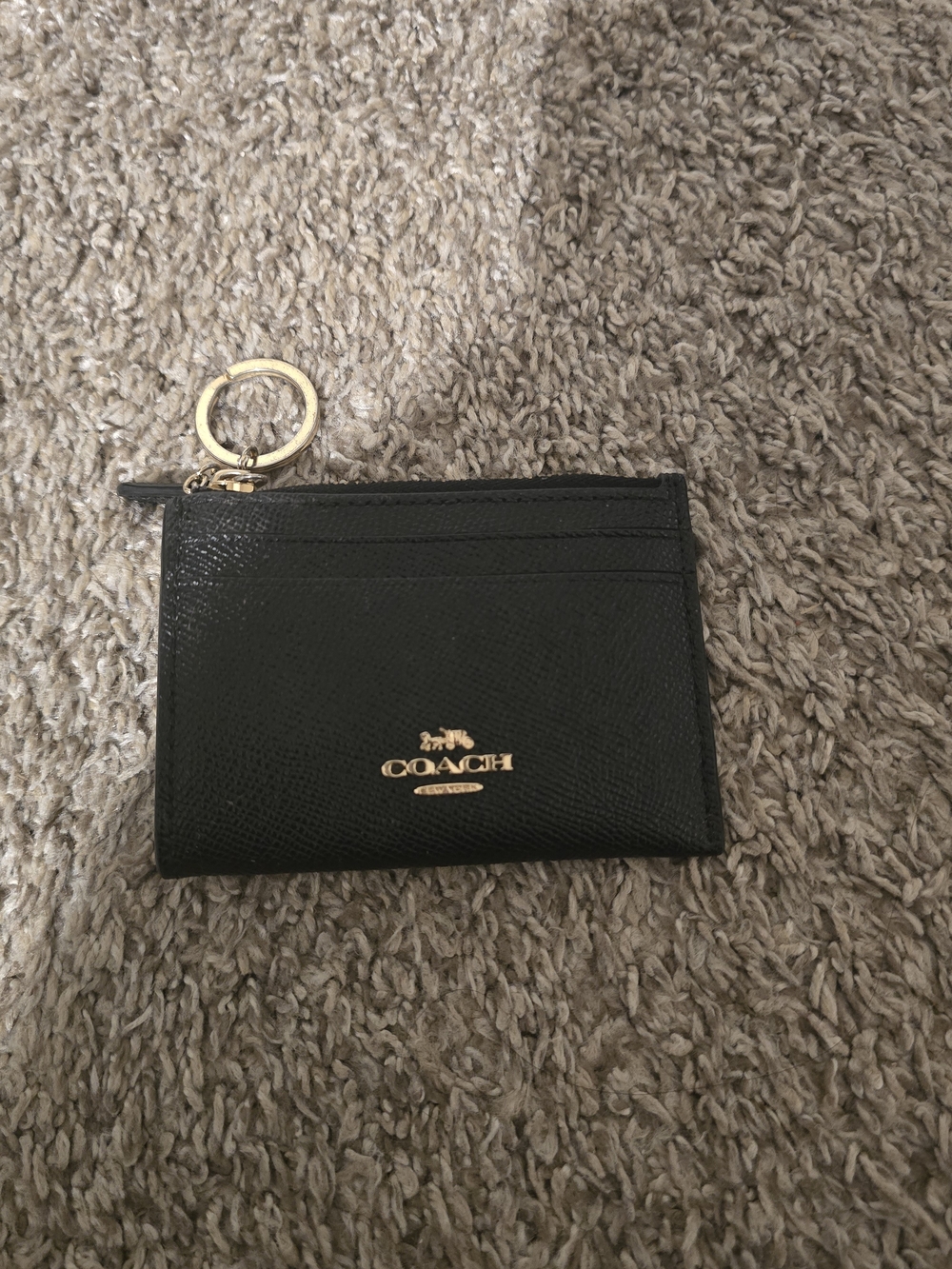 Coach Black Leather Cardholder with Gold Keyring